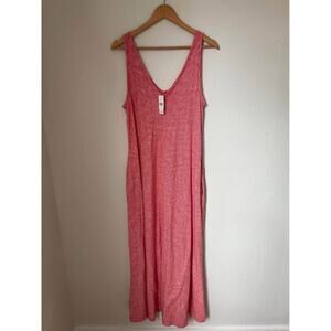 Lou & Grey Women's Size M Red Striped Softserve Slub Pocketed Maxi Dress NWT